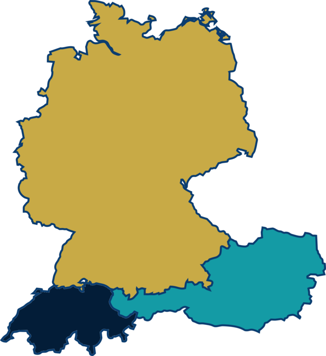 DACH-Region: Deutschland und Österreich hervorgehoben